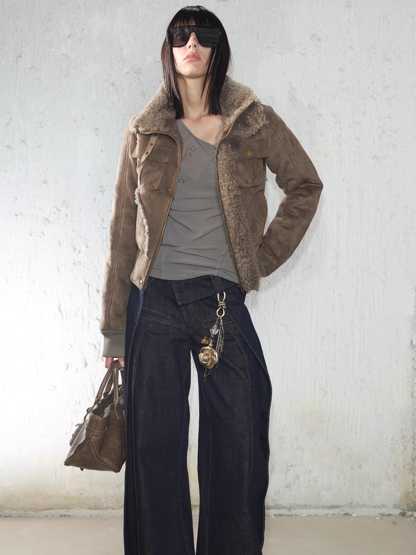 Rhinestone Frayed-Edge Knit T-Shirt