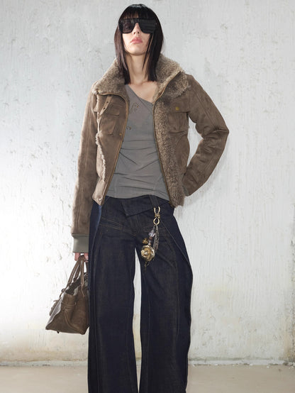 Rhinestone Frayed-Edge Knit T-Shirt