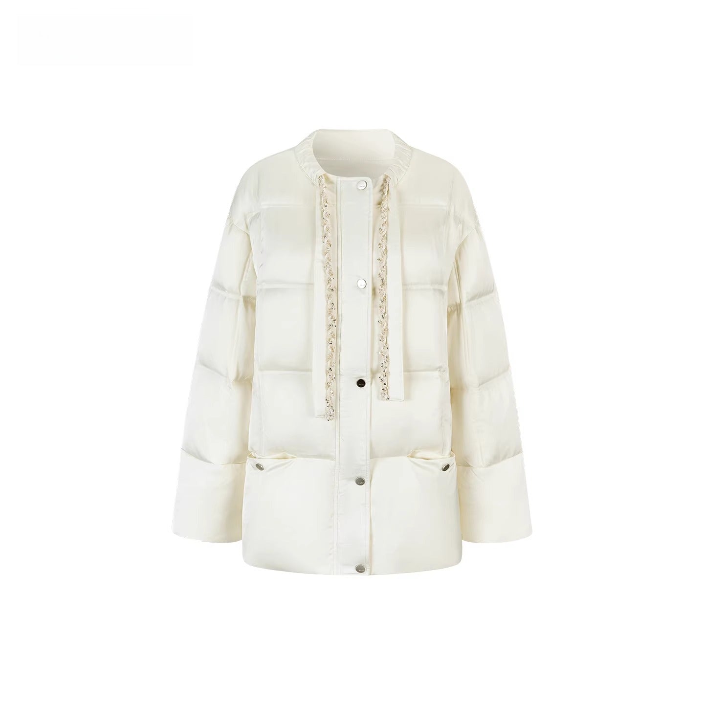 Textured Drawstring Down Puffer Jacket