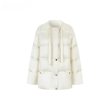 Textured Drawstring Down Puffer Jacket