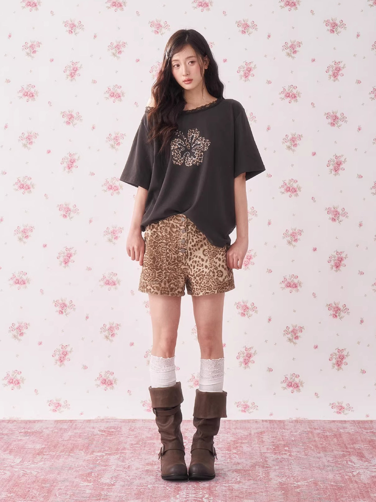 Vintage Leopard Low-Rise Denim Shorts