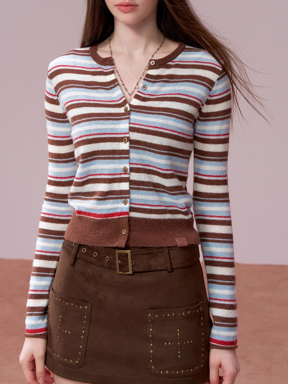 Contrast Striped Wool-Blend Knit Cardigan