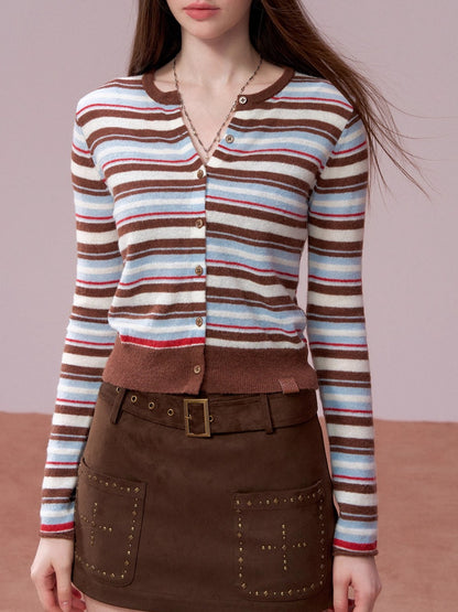 Contrast Striped Wool-Blend Knit Cardigan