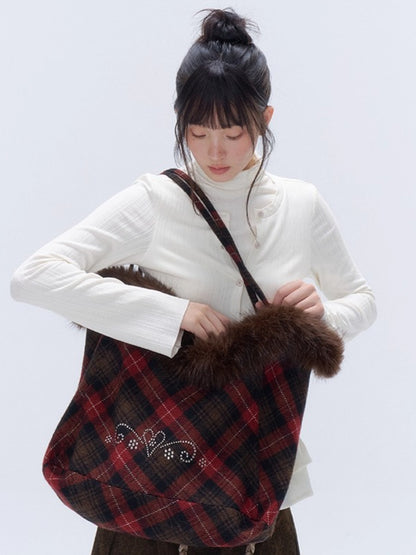Plaid Wool-Blend Large Tote Bag