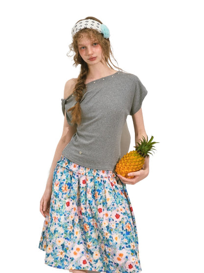 Off-Shoulder Asymmetric Twist Knot Half-sleeve Top - CHINASQUAD