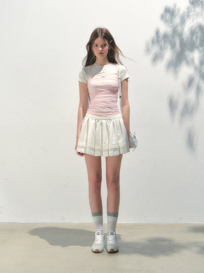Contrast Color Fake Two-piece Mesh Lace Short-sleeve T-shirt - CHINASQUAD