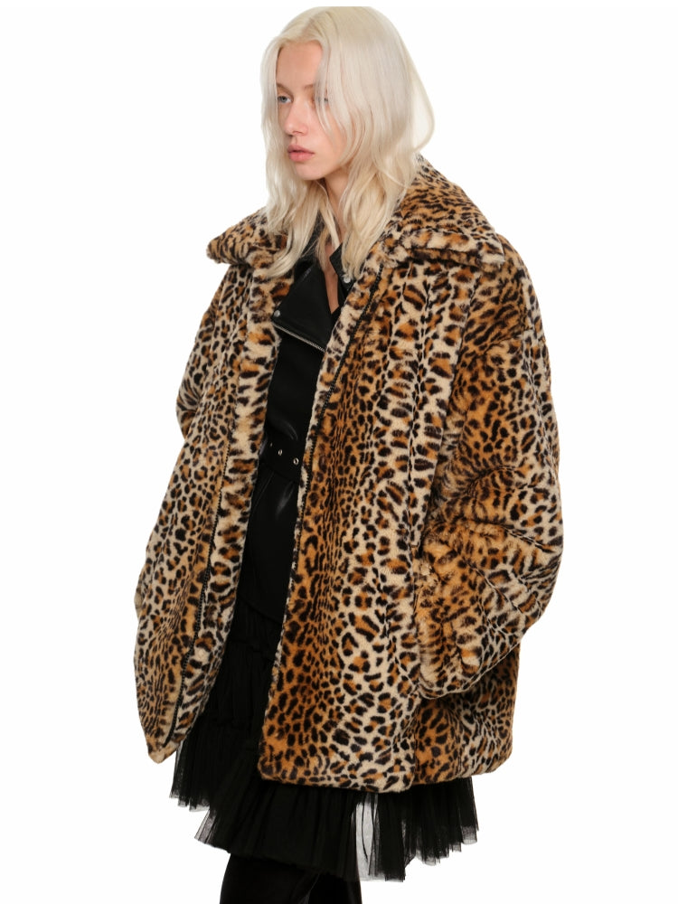 Vintage Leopard Faux Fur Quilted Coat