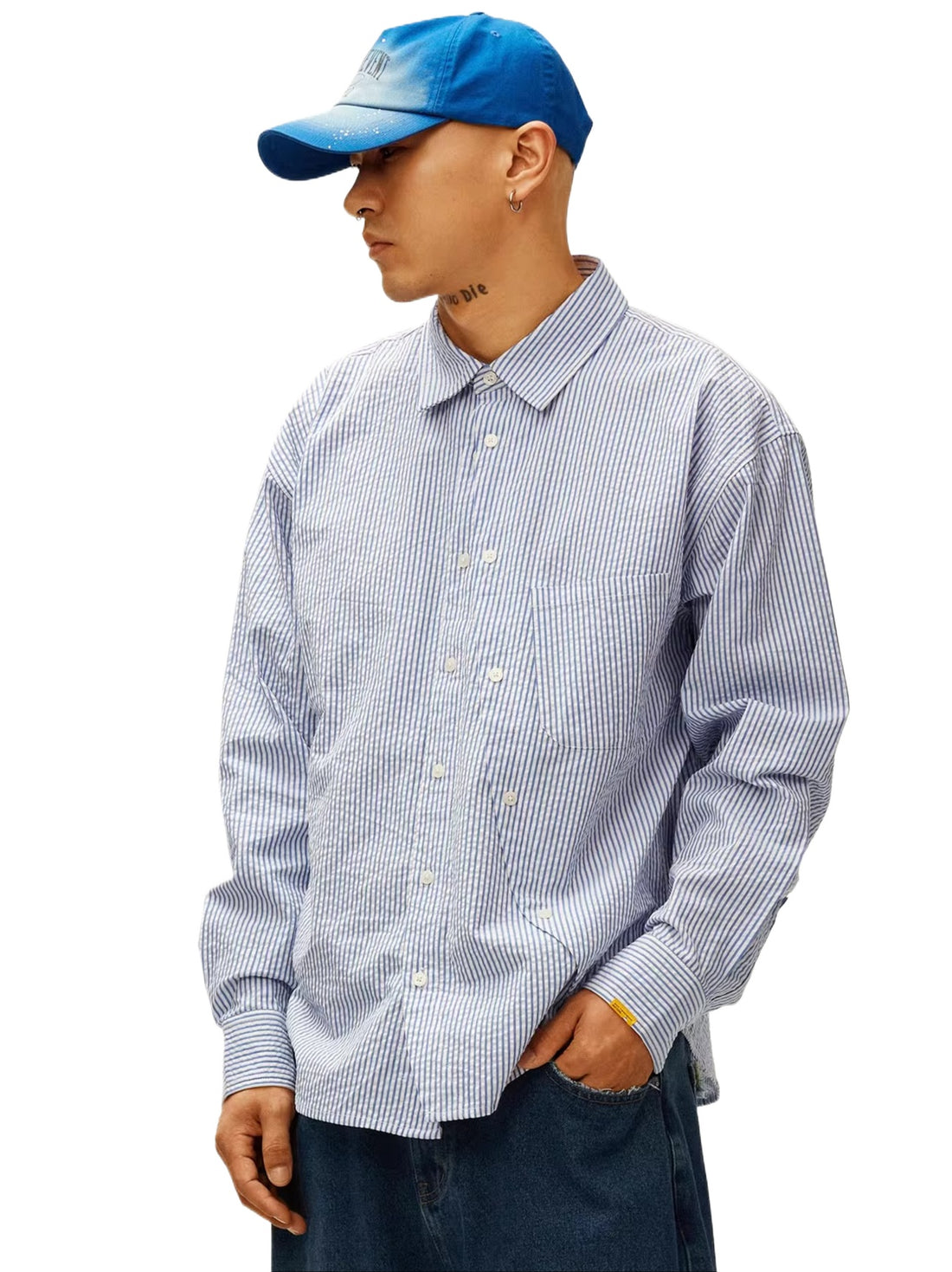 Textured Stripe Double-Placket Shirt