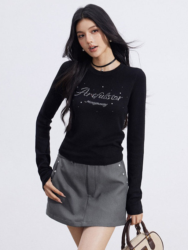 Embellished Soft Knit Long Sleeve T-Shirt