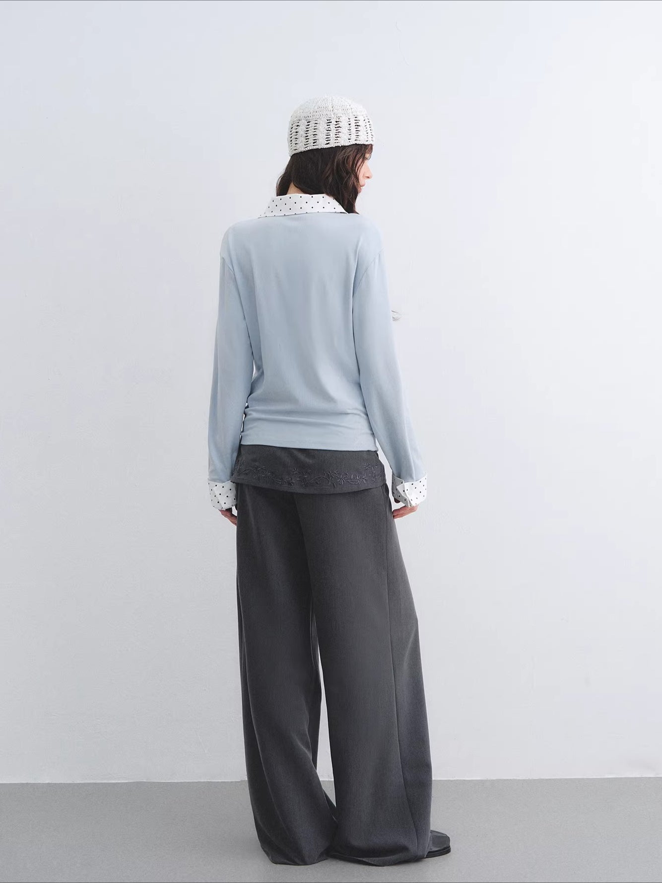 Embroidered Panel Wide-Leg Tailored Trousers