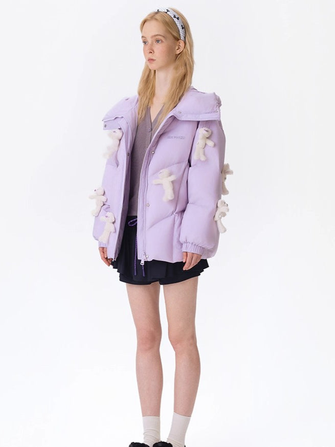 Allover Teddy Hooded Down Jacket