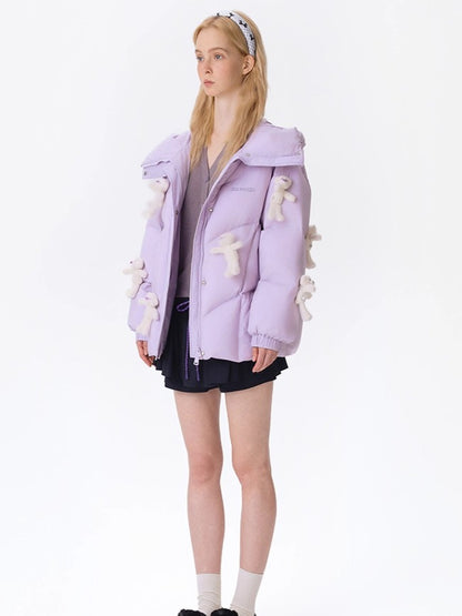 Allover Teddy Hooded Down Jacket