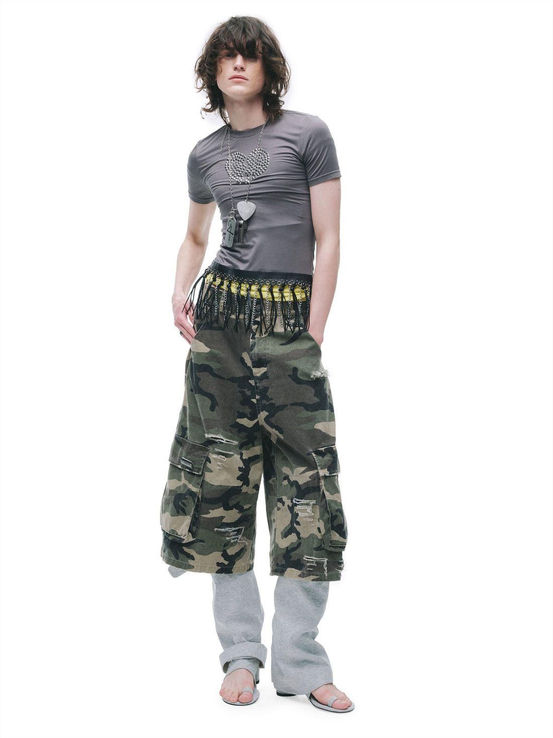 Distressed Slim-Fit Cotton Mid-Length Shorts