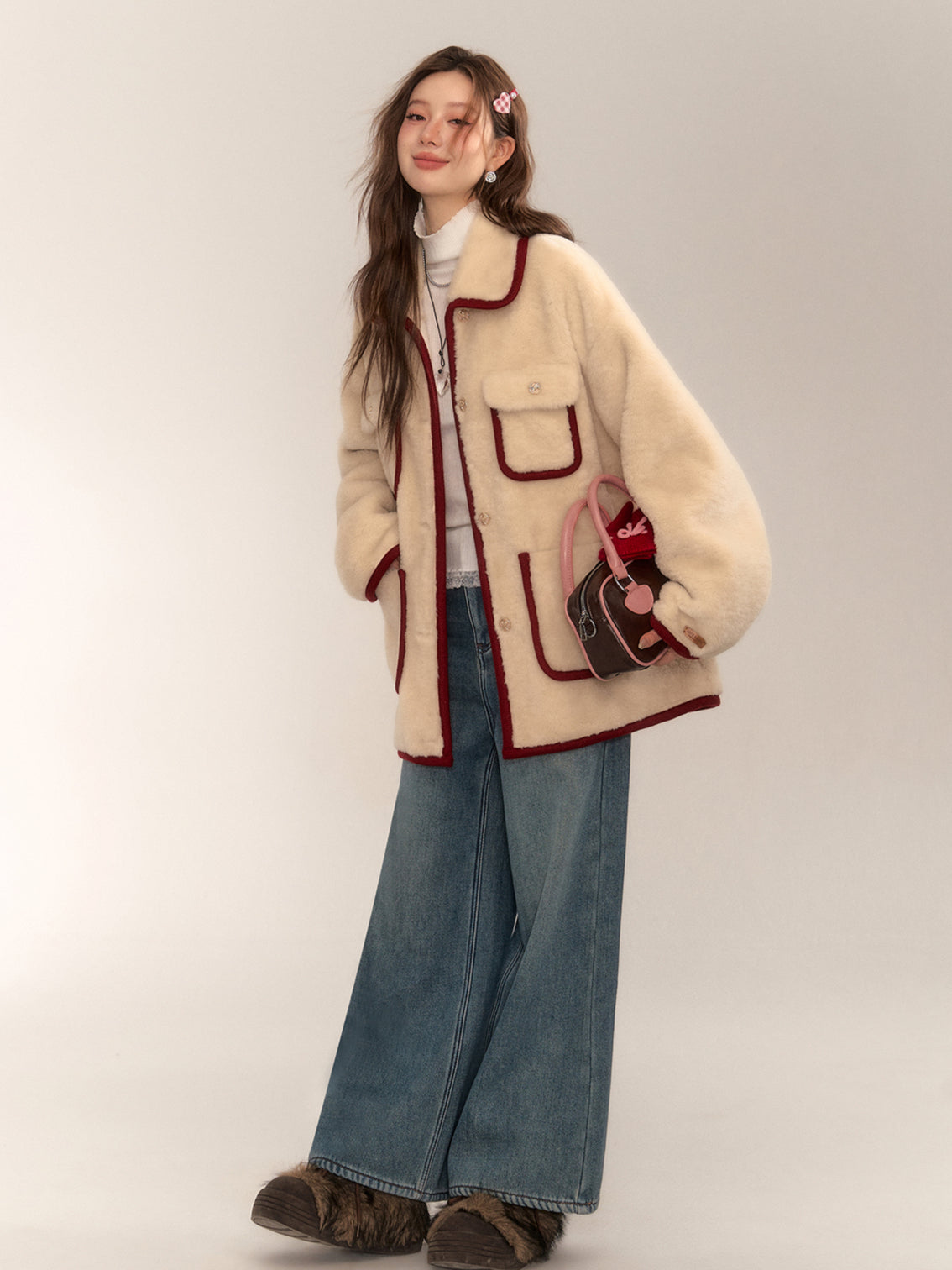 Vintage Sweet Shearling Wool Coat