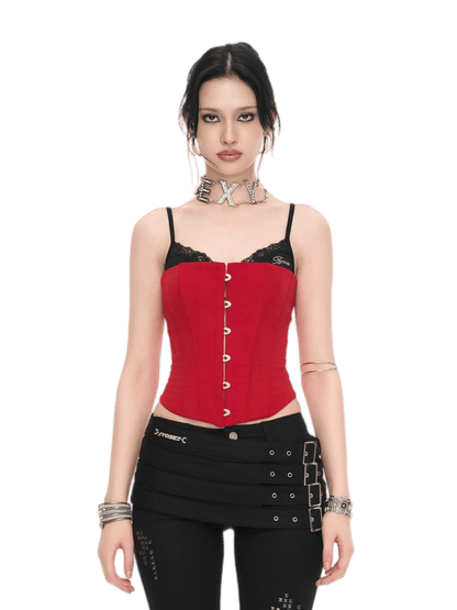 Crimson Lace Panel Hook Corset Camisole Top