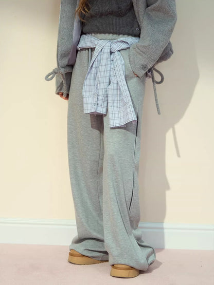 Plaid-Waist Straight Wool Trousers