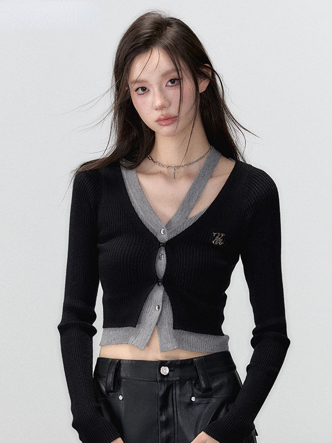 (Final Sale) 2-in-1 Long-sleeve Knitted Cardigan - CHINASQUAD