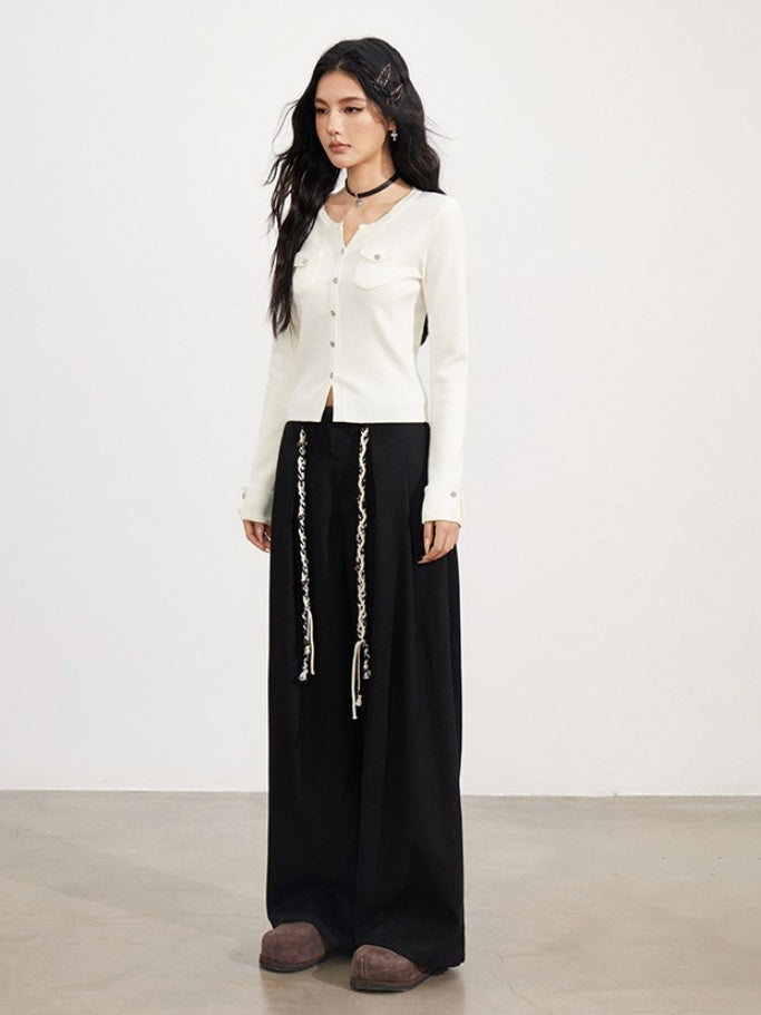 Wool-Blend Belted Wide-Leg Pants
