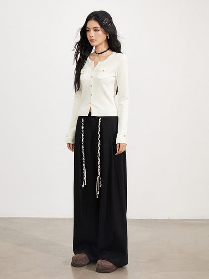 Wool-Blend Belted Wide-Leg Pants