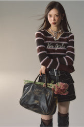 V-neck Striped Knitted Sweater - CHINASQUAD