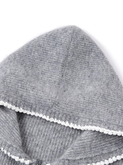 Crochet-Trim Knit Hoodie