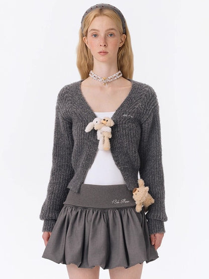 Cuddle-Doll Fitted Knit V-Neck Cardigan