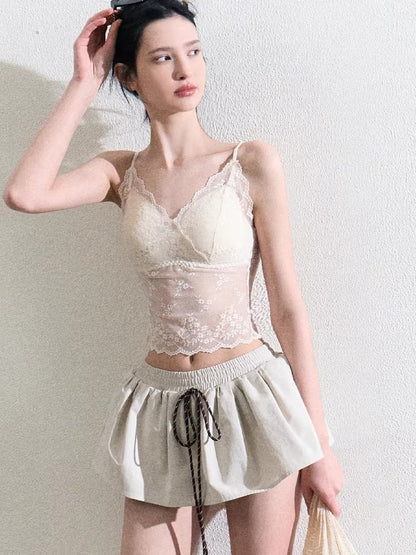 Drawstring Bubble Mini Skirt