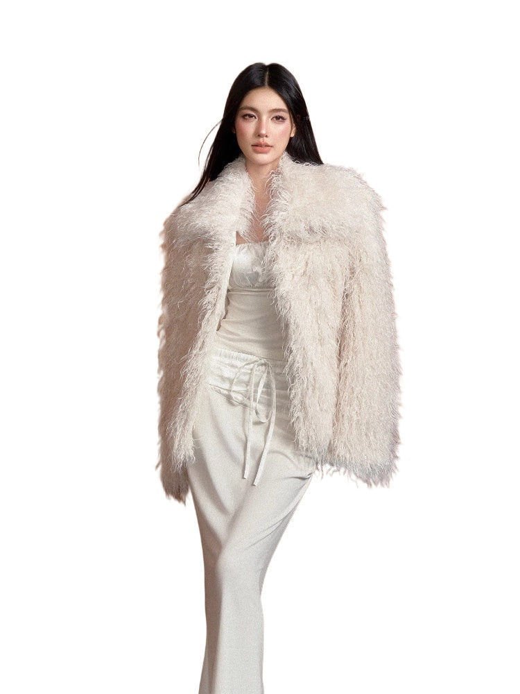 Large Lapel Faux Fur Coat