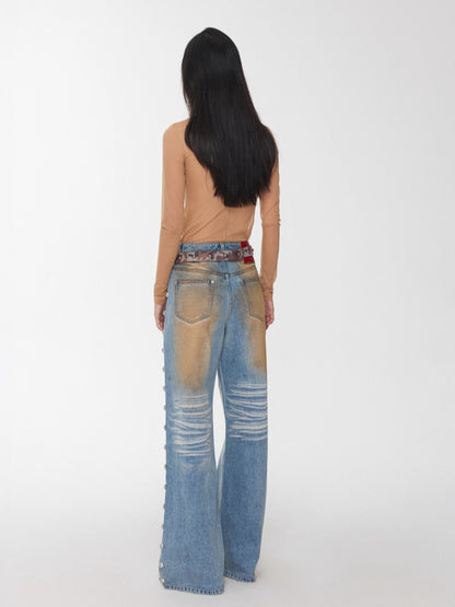 Velvet-Textured Sport Print Mesh Blouse