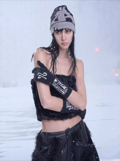 Printed Branded Knit Gloves