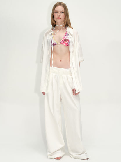 White Lyocell Wide-Leg Pants