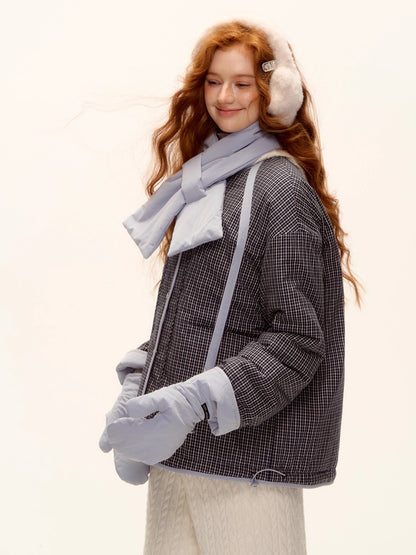 Vintage Blue Plaid Reversible Padded Jacket Set