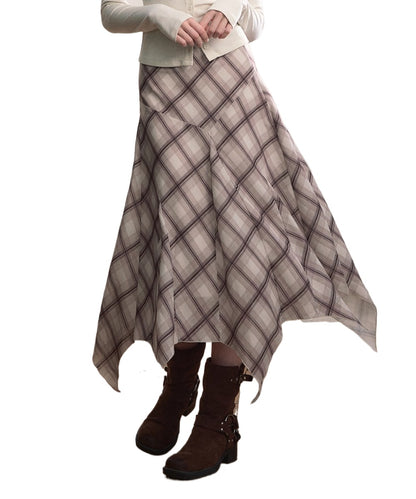 Irregular Hem Plaid Midi Skirt