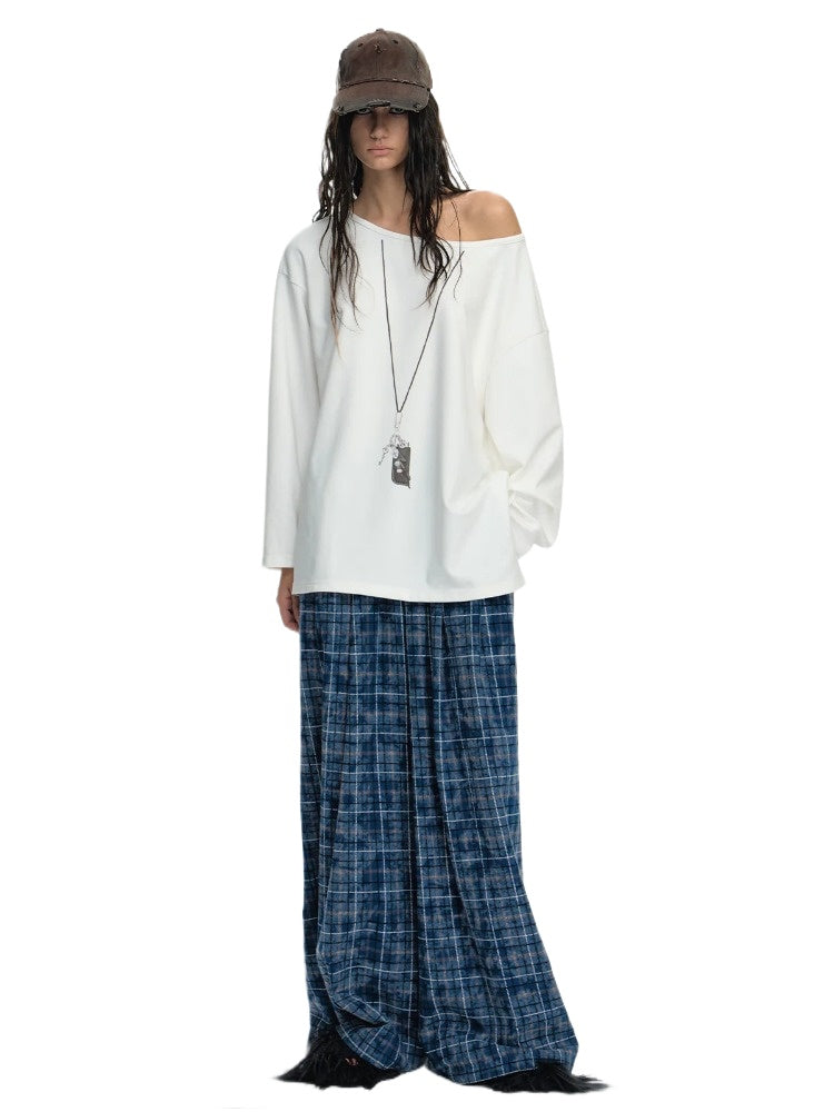 Loose Wide-Leg Dyed Plaid Pants