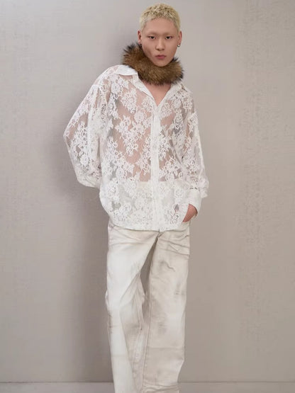Lace-Detail Oversized Silhouette Shirt