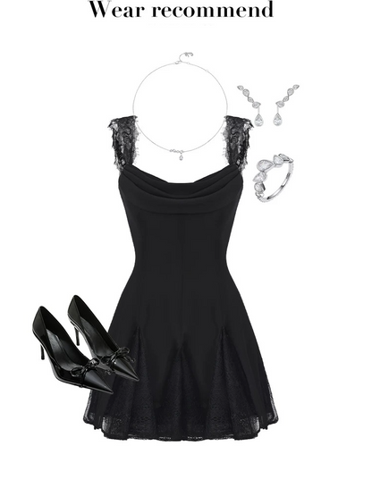 Lace Cowl-Neck Chiffon Mini Dress