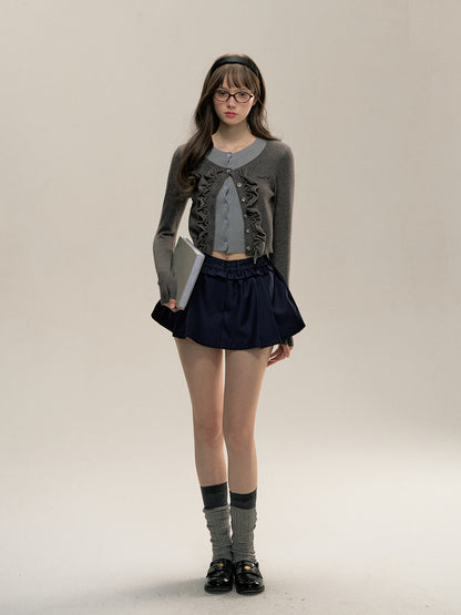 Gray 2-in-1 Lace Trim Knit Sweater