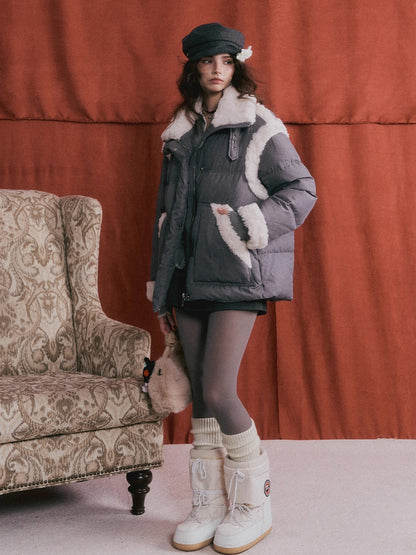 Faux Shearling Panel Down Jacket