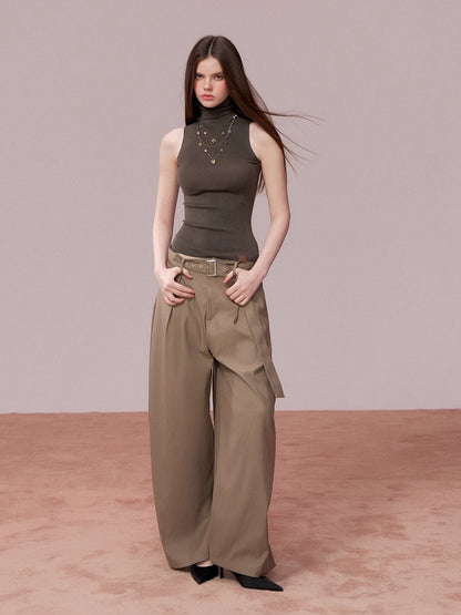 Tailored Drape Wide-Leg Suit Trousers