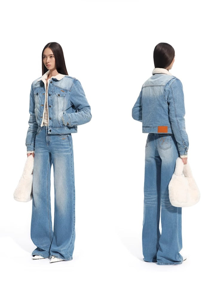 &quot;Caraval Series&quot; Washed Twill Denim Cotton-Padded Jacket