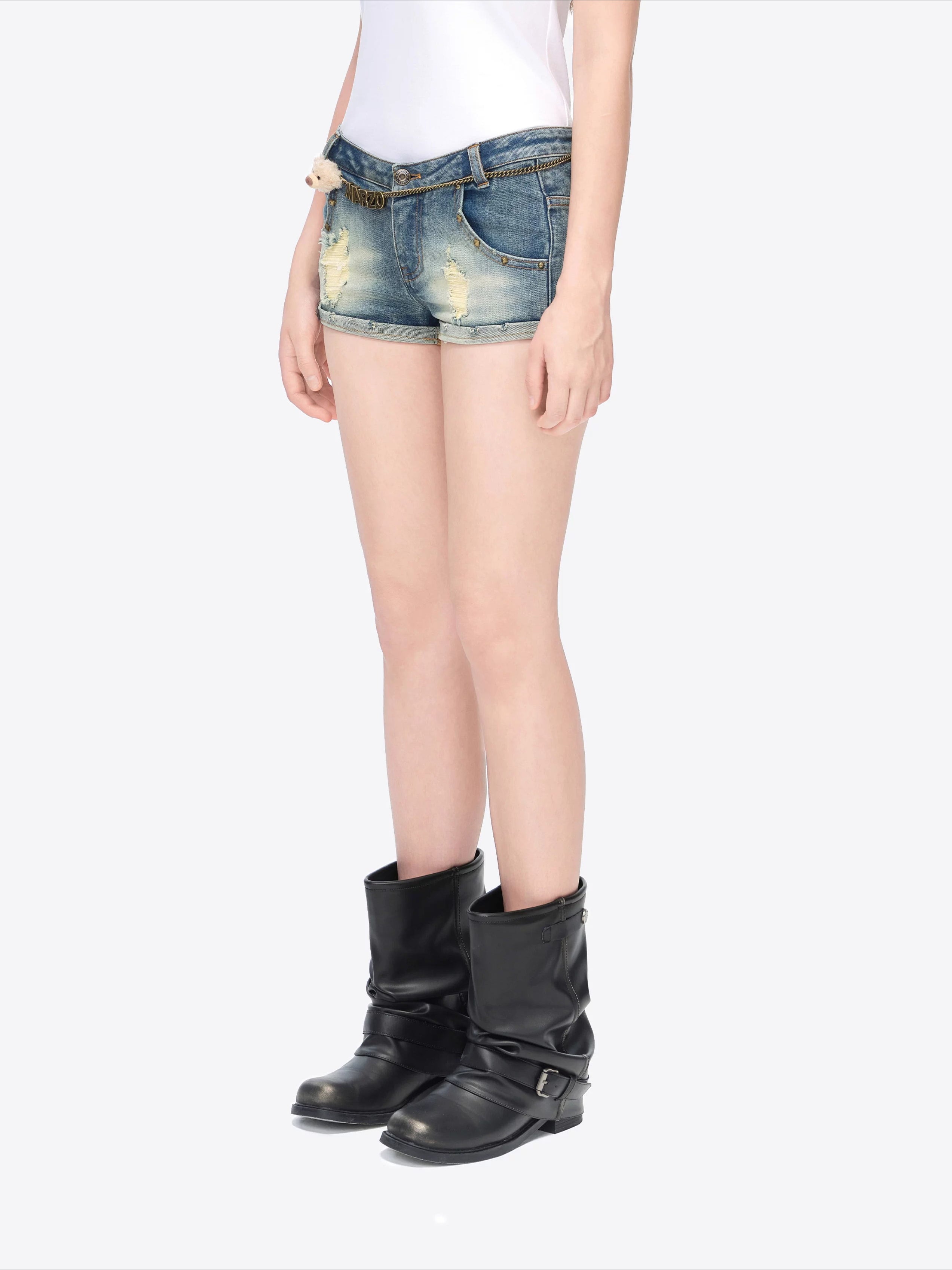 Metal Chain Low-Rise Denim Hot Shorts