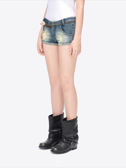 Metal Chain Low-Rise Denim Hot Shorts