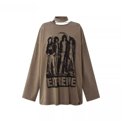 Washed Portrait Print Long Sleeve T-Shirt