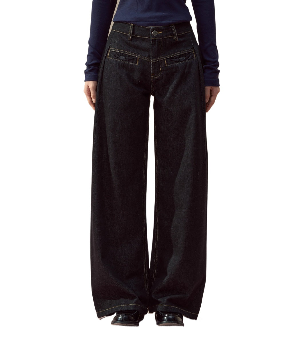 Raw Indigo Curved-Leg Denim Pants
