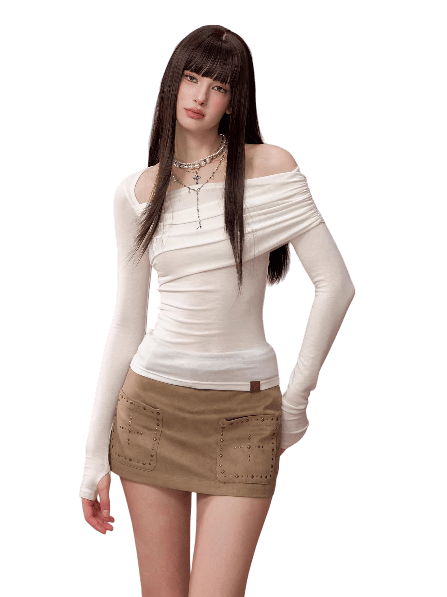 Long Sleeve Lyocell Blend Fitted T-Shirt