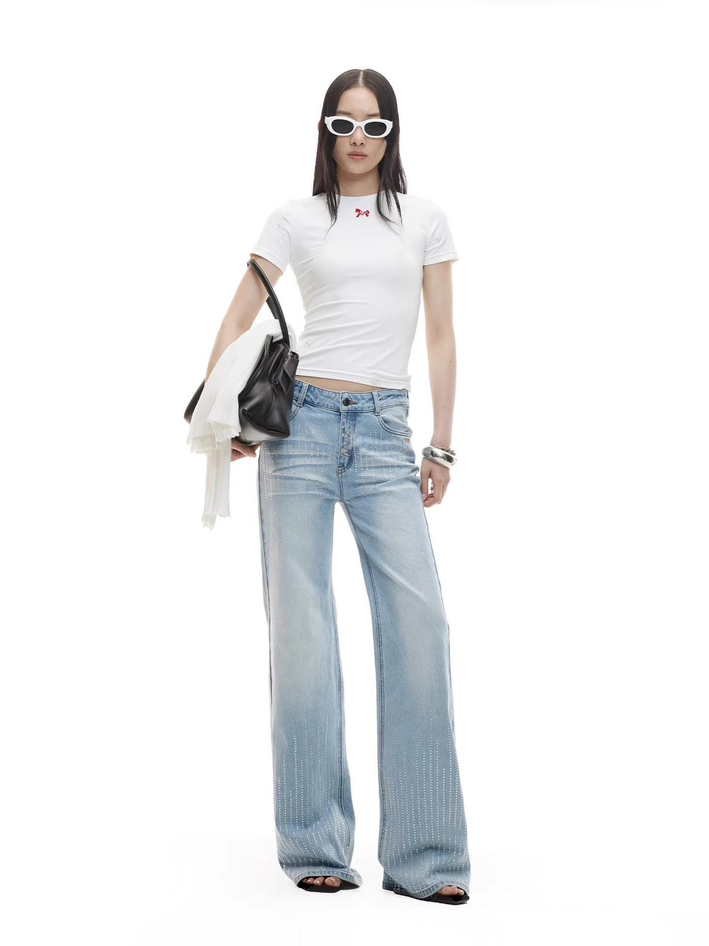 Low-Rise Straight-Leg Washed Denim Jeans