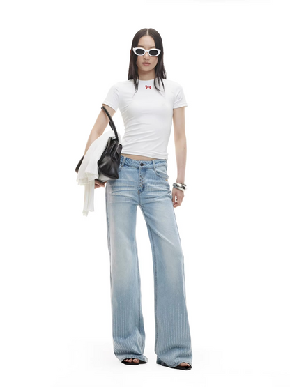 Low-Rise Straight-Leg Washed Denim Jeans