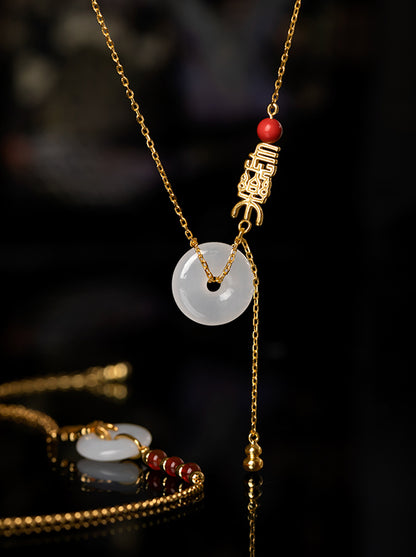 &quot;Changle 长乐&quot; Hetian Jade Peaceful Botton Necklace - CHINASQUAD