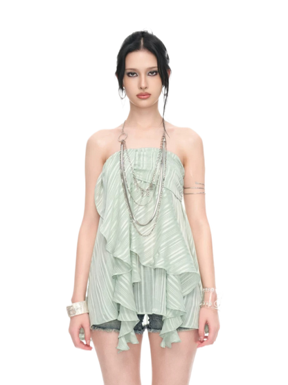 Mint Shimmer Ruffle Bandeau Dress