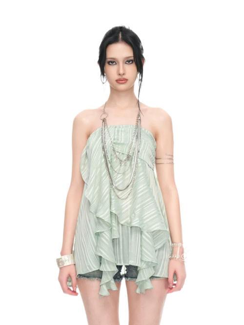 Mint Shimmer Ruffle Bandeau Dress